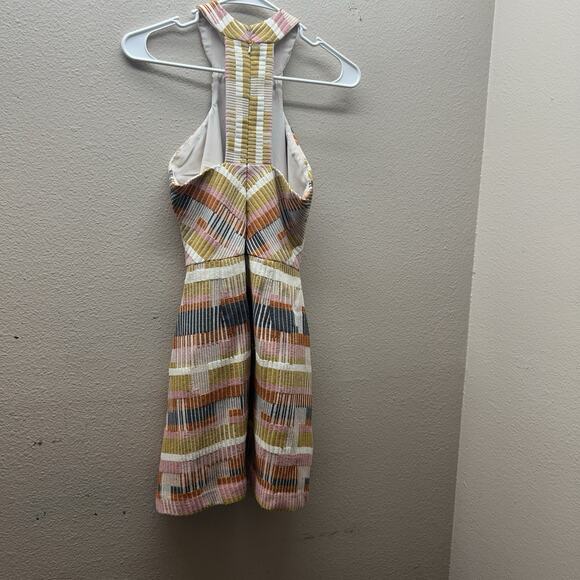 ANTHROPOLOGIE SZ 0 Hutch Embroidered Shift High Neck Dress Boho 70s Mod Mini - Picture 5 of 8